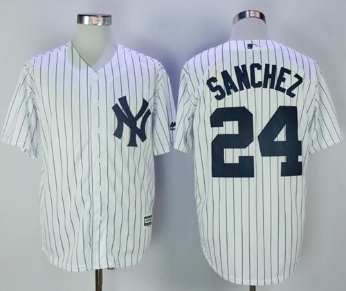 Yankees #24 Gary Sanchez White Strip New Cool Base Stitched MLB Jersey